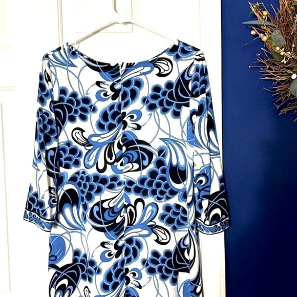 Women’s Averardo-Bessi Italian Made Floral Blue Black & White Mid Length Dress - Picture 6 of 9